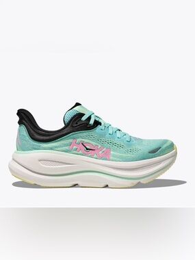 HOKA Bondi 9 Women’s Size 9 Wide Blue Mint Pink Running Shoes Cushioned Trainer